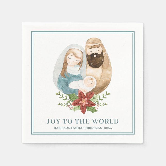 Serviette En Papier Jolie aquarelle Nativité bébé Jésus Noël (Devant)