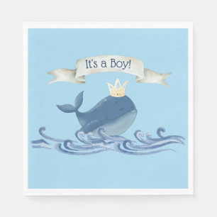Serviette En Papier Jolie baleine avec couronne princière thème nautiq