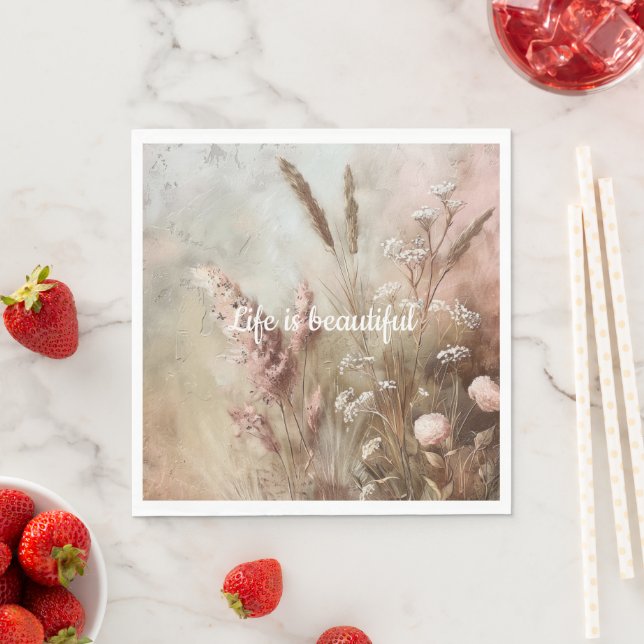 Serviette En Papier Jolie beige floral boho chic  (En situation)
