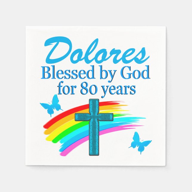 SERVIETTE EN PAPIER JOLIE BLEU PERSONNALISÉ 80E ANNIVERSAIRE NAPKINS (Devant)