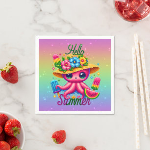 Serviette En Papier Jolie bonjour Eté plage fête pieuvre