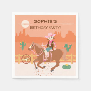 Serviette En Papier Jolie Cowgirl et cheval fête d'anniversaire
