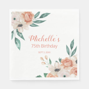 Serviette En Papier Jolie Crème de Pêche Floral 75e Anniversaire
