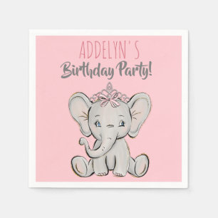 Serviette En Papier Jolie éléphant princesse rose fête d'anniversaire