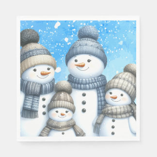 Serviette En Papier Jolie famille des bonhomme de neige dans la neige
