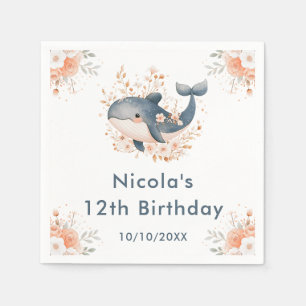 Serviette En Papier Jolie fête d'anniversaire baleine florale