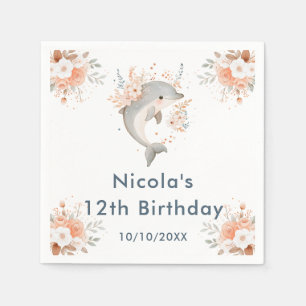 Serviette En Papier Jolie fête d'anniversaire dauphin floral