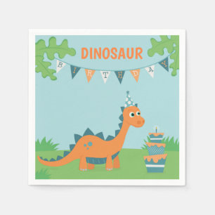 Serviette En Papier Jolie fête d'anniversaire de dinosaure orange