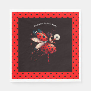 Serviette En Papier Jolie fête d'anniversaire de fée coccinelle noire