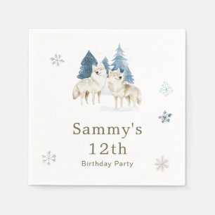 Serviette En Papier Jolie fête d'anniversaire du loup arctique hiverna
