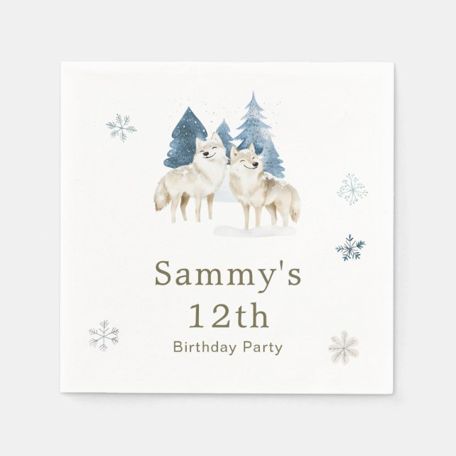 Serviette En Papier Jolie fête d'anniversaire du loup arctique hiverna (Devant)