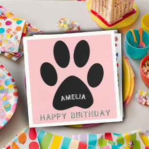 Serviette En Papier Jolie fête d'anniversaire Empreinte de patte rose 