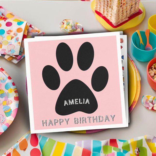 Serviette En Papier Jolie fête d'anniversaire Empreinte de patte rose  (Créateur téléchargé)