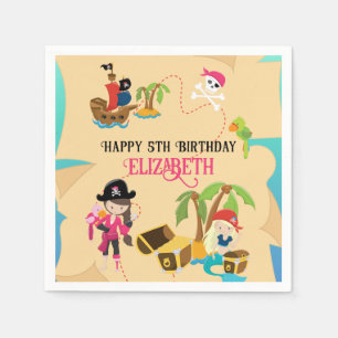 Serviette En Papier Jolie fête d'anniversaire pirate fille rose person