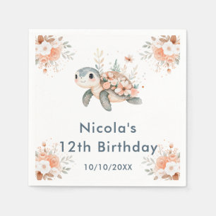 Serviette En Papier Jolie fête d'anniversaire Tortue Florale