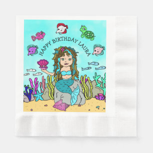 Serviette En Papier Jolie Fête d'Anniversaire Turquoise Filles De Sirè
