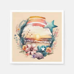 Serviette En Papier jolie fête de scène de plage