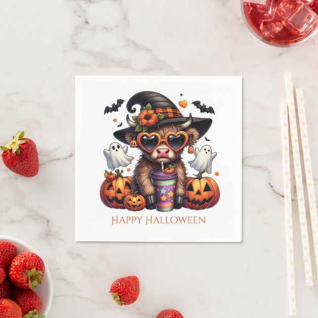 Serviette En Papier Jolie fête d'Halloween de la vache des Highlands (En situation)