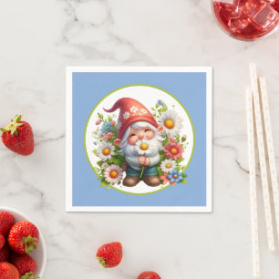 Serviette En Papier Jolie fête du jardin de fleurs gnome