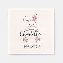 Jolie Fille au Lapin Rose, Anniversaire, Mangeons