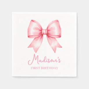 Serviette En Papier Jolie Fille au Nœud Rose pour son Premier Annivers