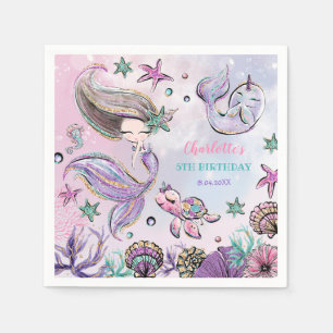 Serviette En Papier Jolie fille d'anniversaire de la tortue de mer de 