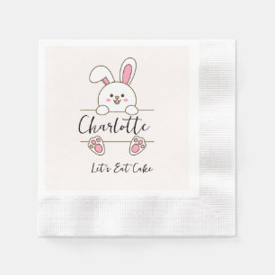 Serviette En Papier Jolie Fille Lapin Rose, Joyeux Anniversaire, Mange