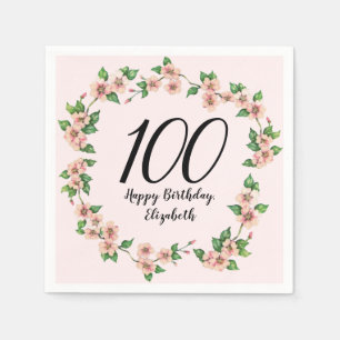 Serviette En Papier Jolie florale rose pastel pour 100e anniversaire