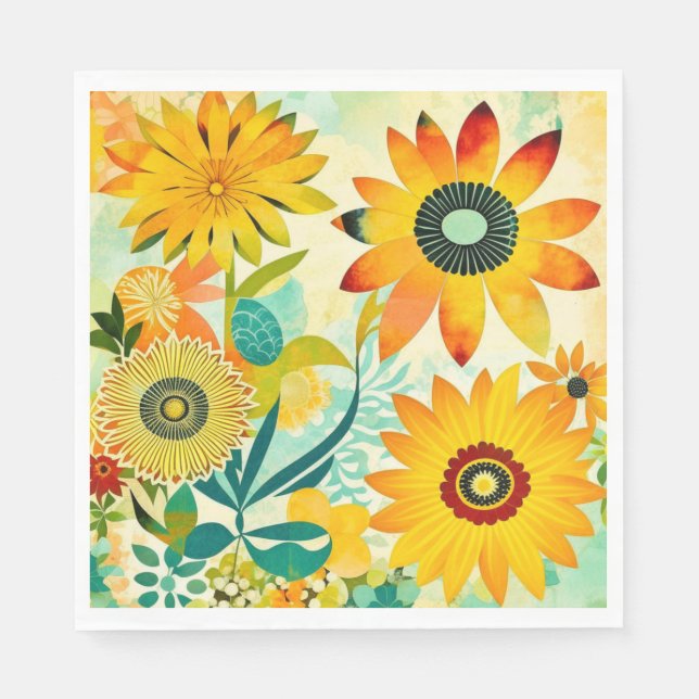 Serviette En Papier Jolie folk Art Fleurs Jaunes (Devant)