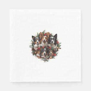 Serviette En Papier Jolie frontière Collie Chiens Noël Wreath Holiday