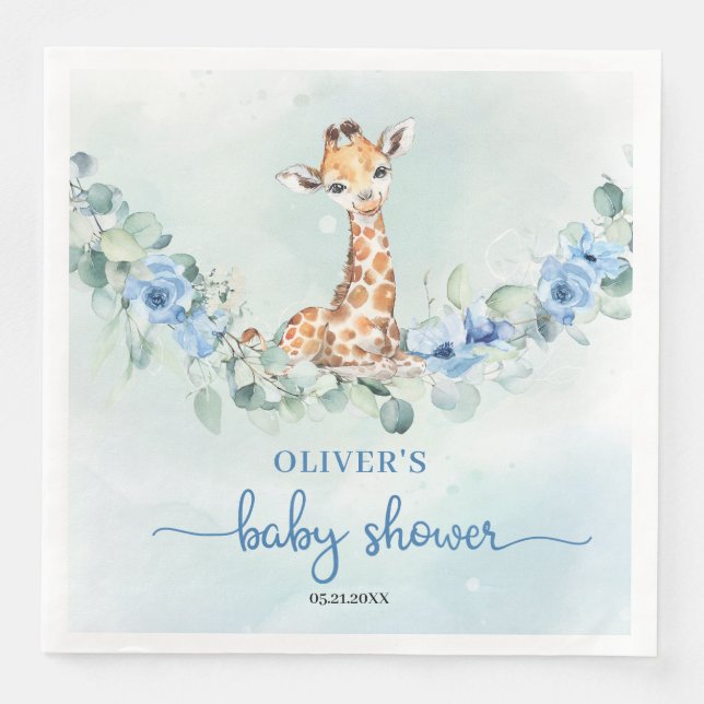 Serviette En Papier Jolie girafe d'aquarelle sur le feuillage d'eucaly (Devant)