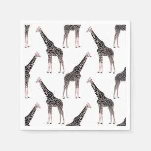 Serviette En Papier Jolie Giraffe noire blanche rose