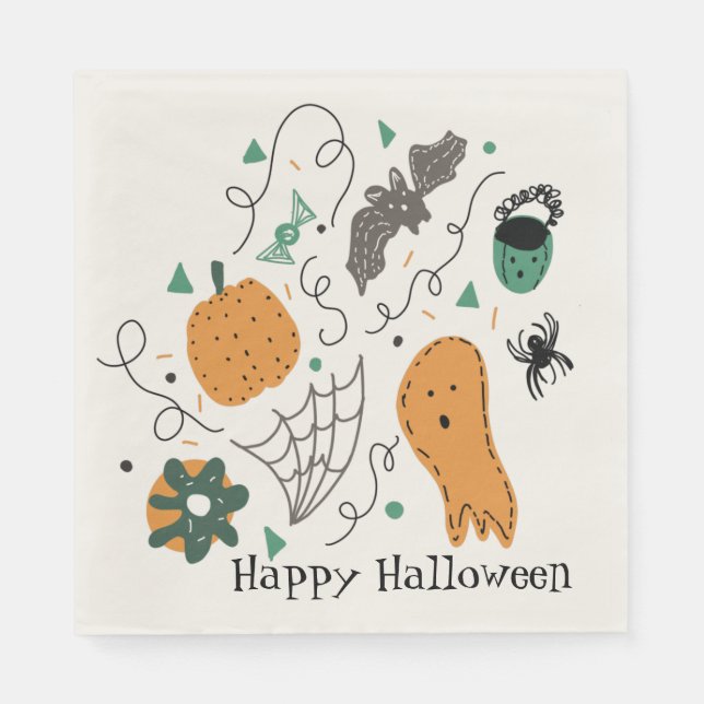 Serviette En Papier Jolie Halloween Motif  Ghost Bat Citrouille (Devant)