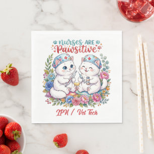 Serviette En Papier Jolie Infirmière Chat Blanc Aquarelle Personnalisé