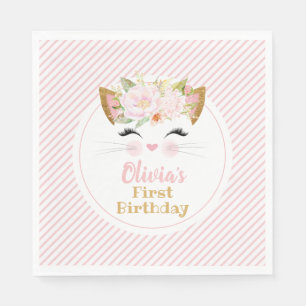 Serviette En Papier JOLIE KITTY Rose & Gold Girl Anniversaire