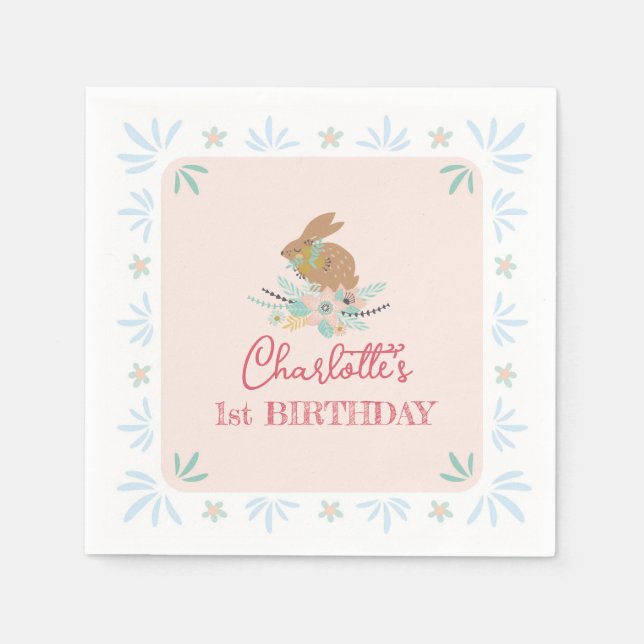 Serviette En Papier Jolie Lapin Lapin Lapin Animal 1er Anniversaire fê (Devant)