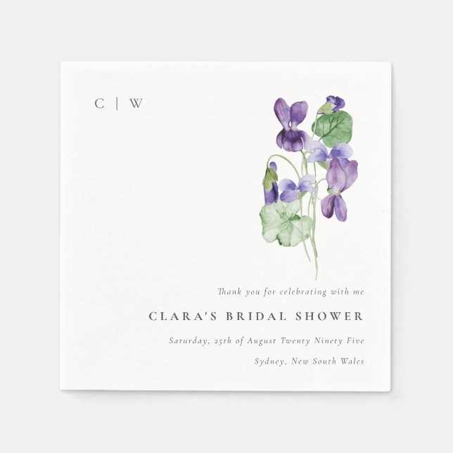 Serviette En Papier Jolie lettre cursive violette Fleurs Bunch Shower  (Devant)