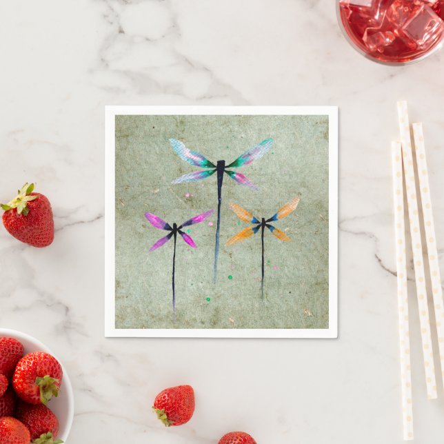 Serviette En Papier Jolie libellule aquarelle rustique (En situation)