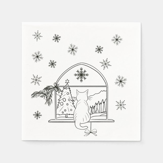 Serviette En Papier Jolie main dessinée fête de Noël (Devant)