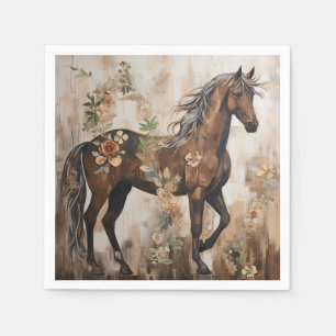 Serviette En Papier Jolie peinture florale à cheval