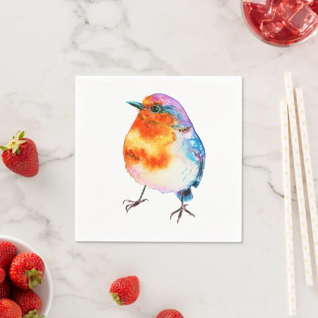 Serviette En Papier Jolie Robin de Noël Aquarelle (En situation)