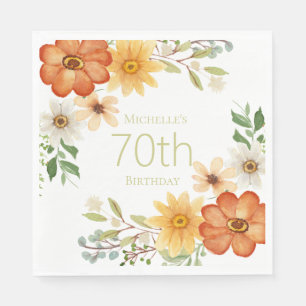 Serviette En Papier Jolie rouille jaune Fleurs blanches 70e anniversai