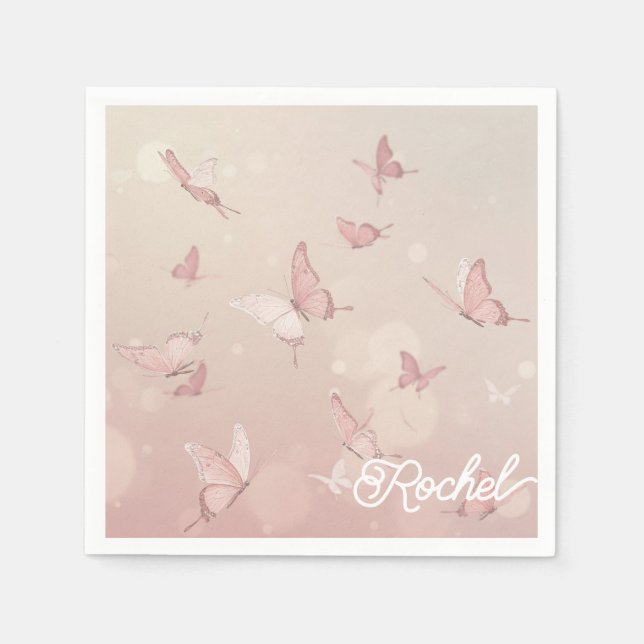 Serviette En Papier Jolie serviette de soirée papillon rose (Devant)