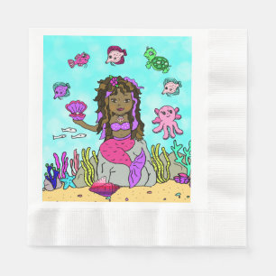 Serviette En Papier Jolie Sirène Tropical Thème Anniversaire