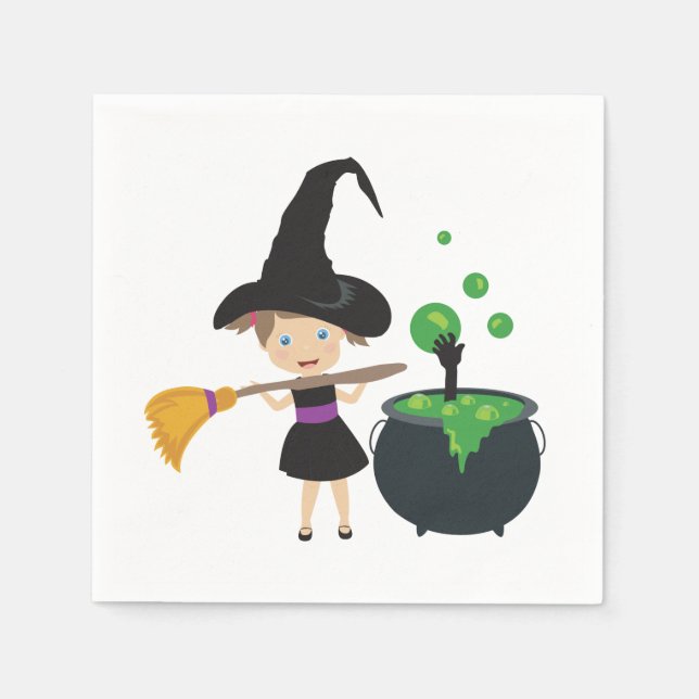 Serviette En Papier Jolie sorcière d'Halloween (Devant)