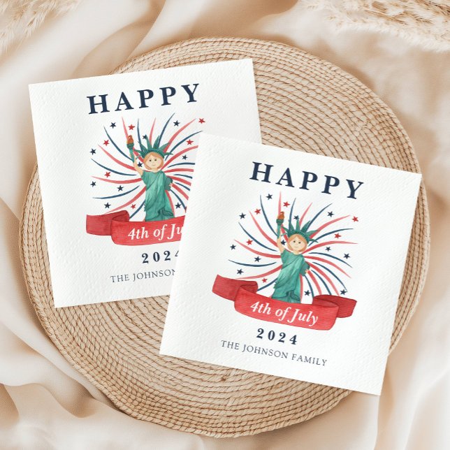Serviette En Papier Jolie Statue de la Liberté Joyeux 14 juillet (Cute Statue Of Liberty Happy 4th Of July Napkins)