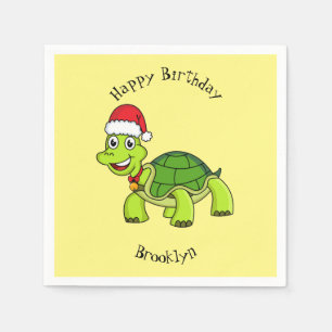 Serviette En Papier Jolie tortue en chapeau de Père Noël