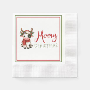 Serviette En Papier Jolie vache de Noël mignonne