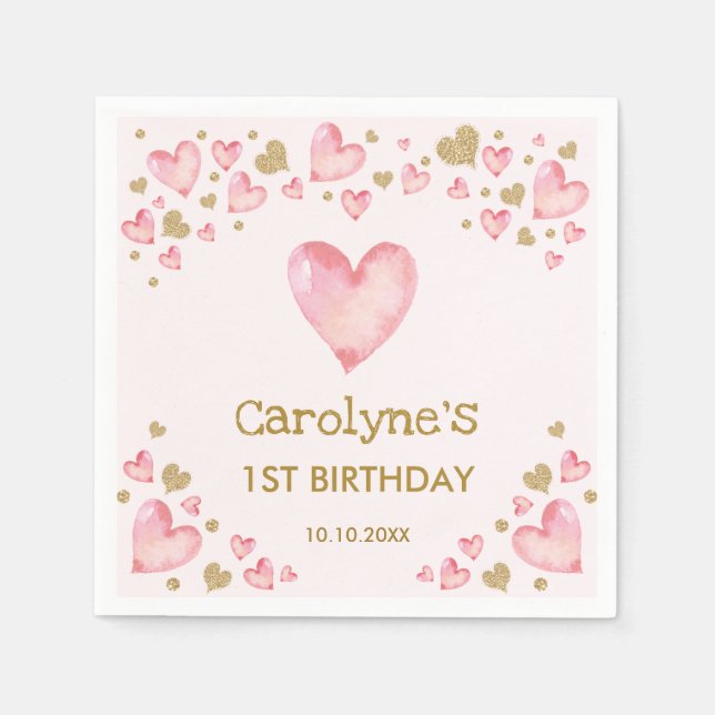 Serviette En Papier Jolie Valentines d'or rose doux Anniversaire (Devant)