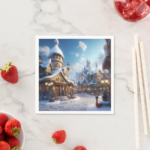Serviette En Papier Jolie ville d'hiver